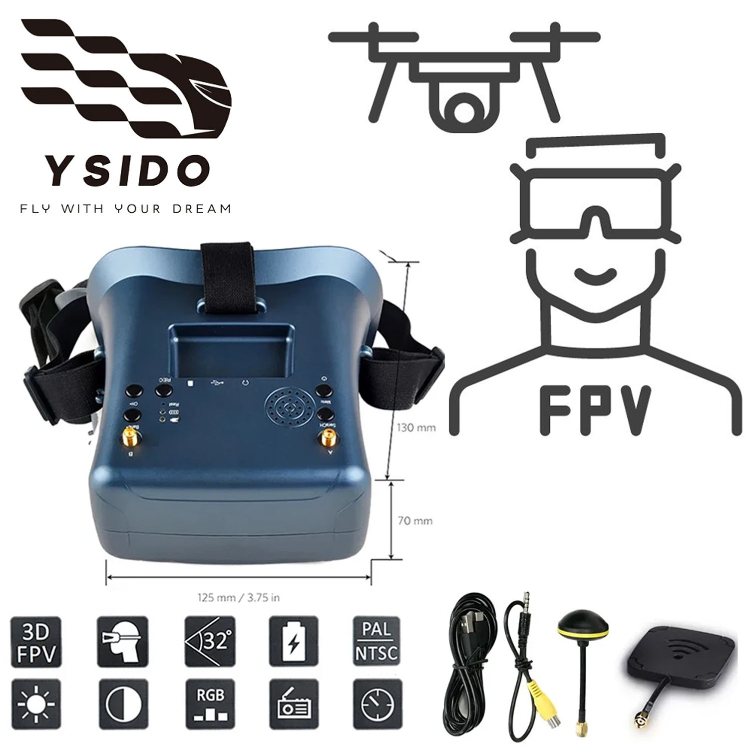 FPV-bril 008D 5.8G 40CH 4.3 in - Fpv Goggles Headset recensie en prijs